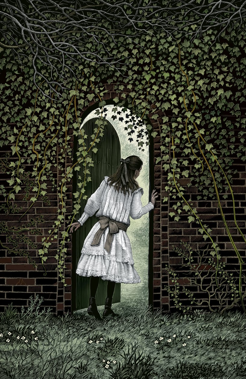 A titkos kert, 2004 (scratchboard, digitálisan színezve) alkotó: Scott McKowen