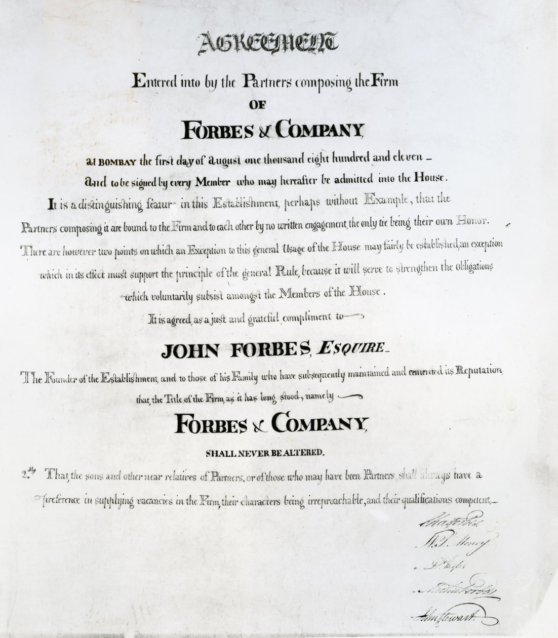 Partneri megállapodás a Forbes und Company számára, Bombay, 1811 alkotó: Scottish School