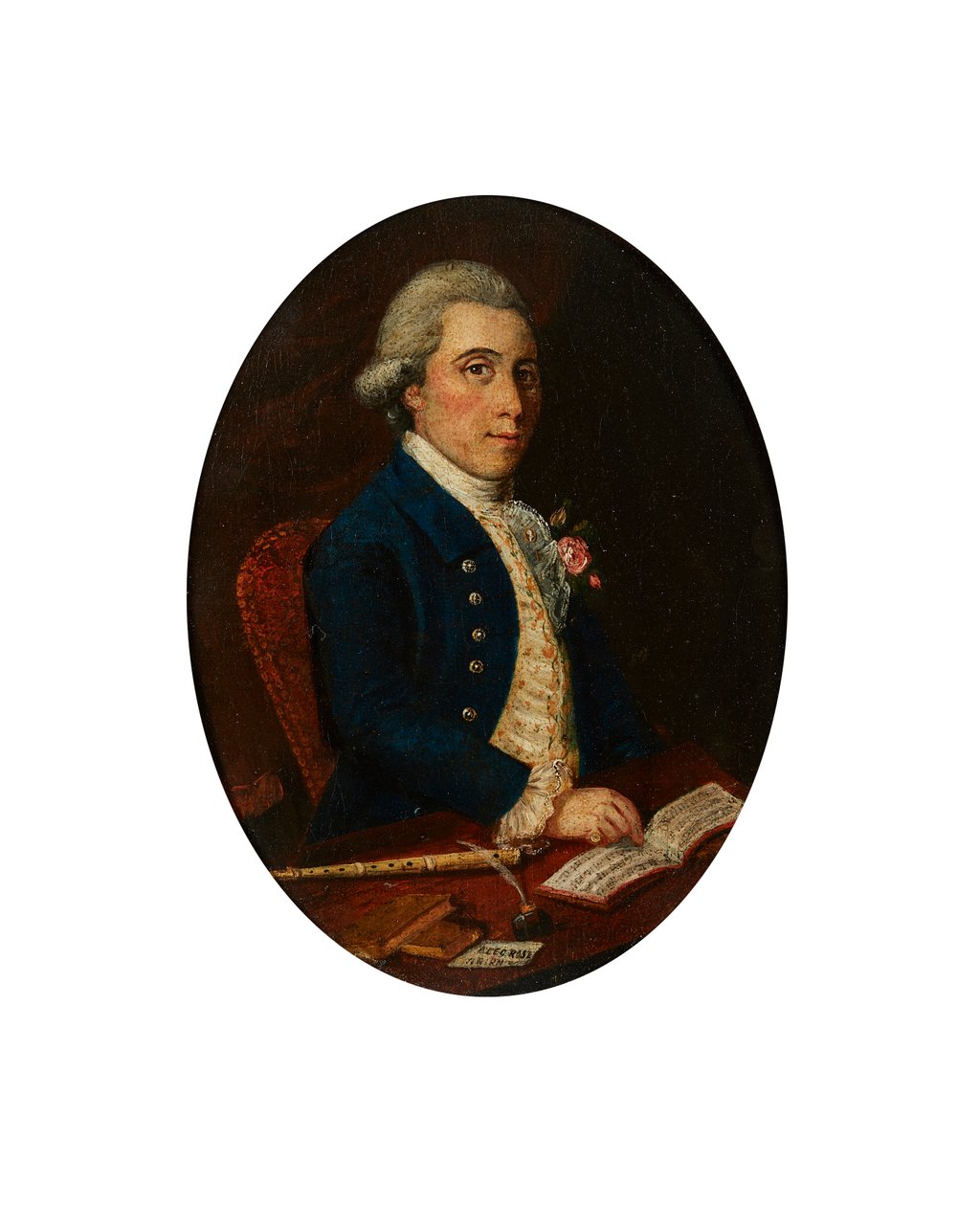 Alex Rose, Nairn, furulyájával és Zenéskönyvével (olaj, vászon) alkotó: Scottish School