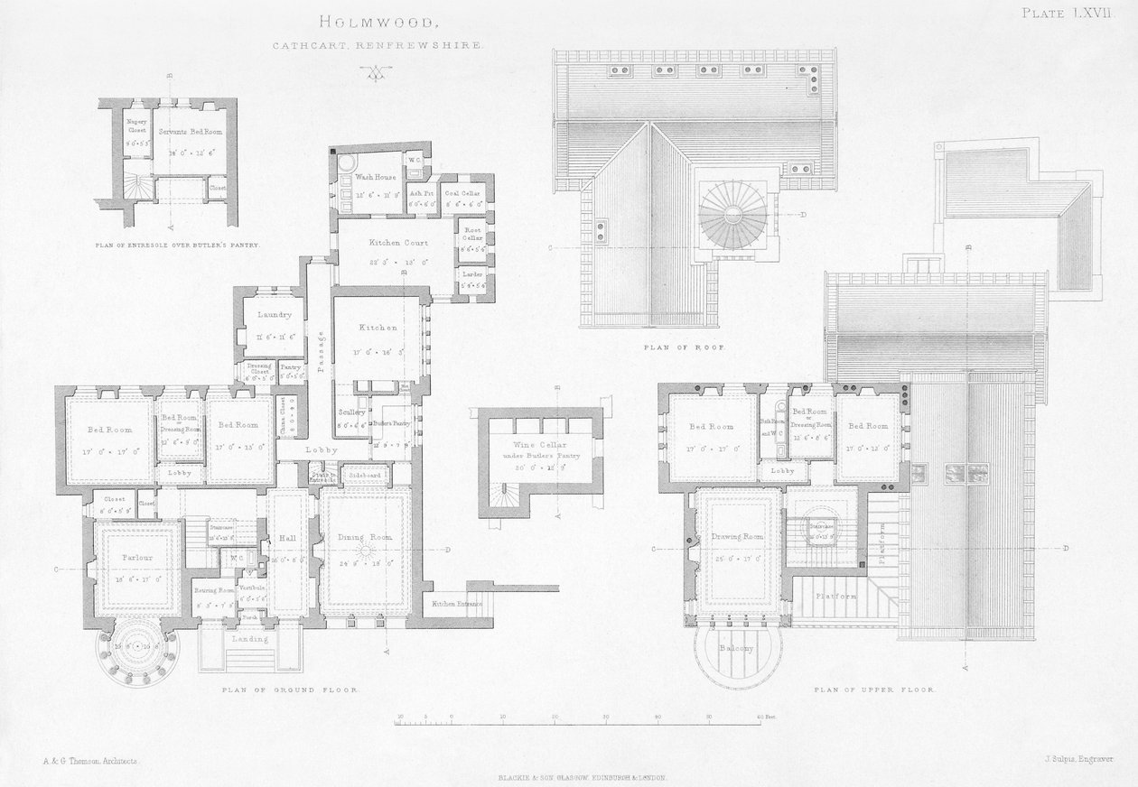 Holmwood, Glasgow külső és belső képe (metszet) alkotó: Scottish School