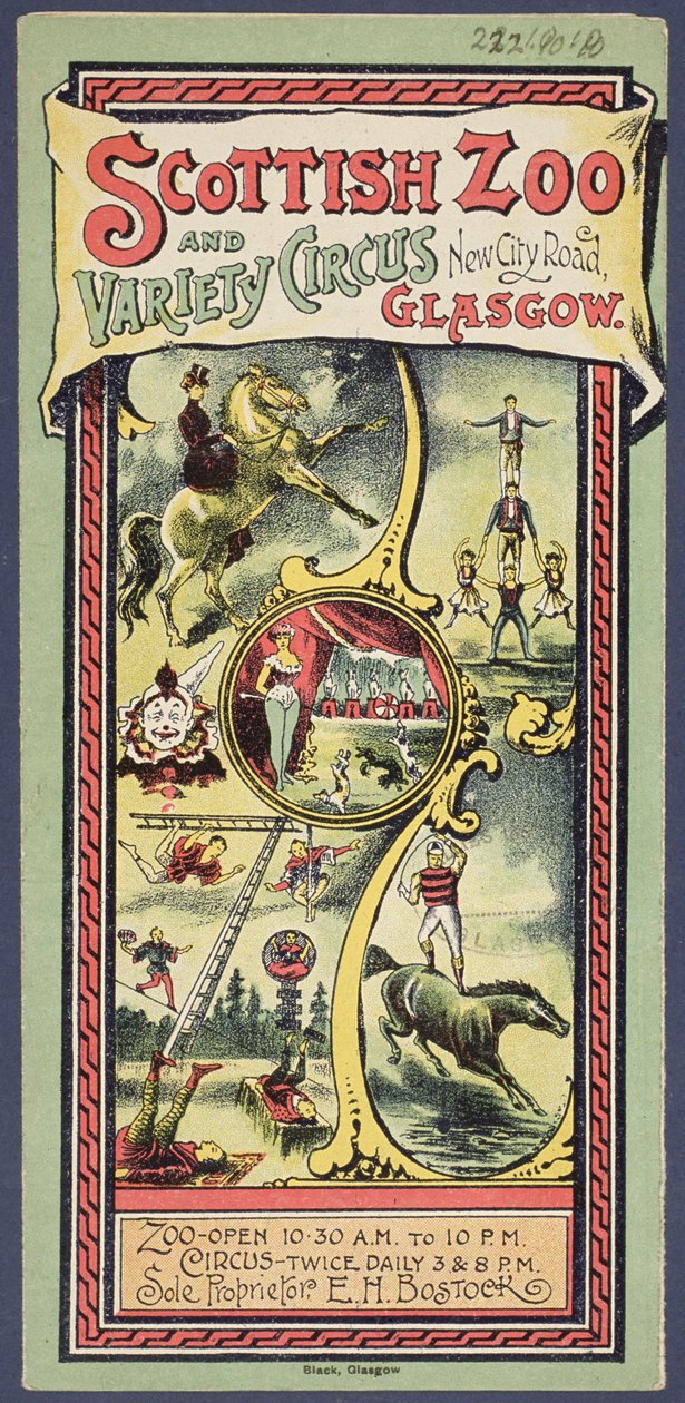 A Skót Állatkert és Varieté Cirkusz szórólapja, 1890 körül alkotó: Scottish School