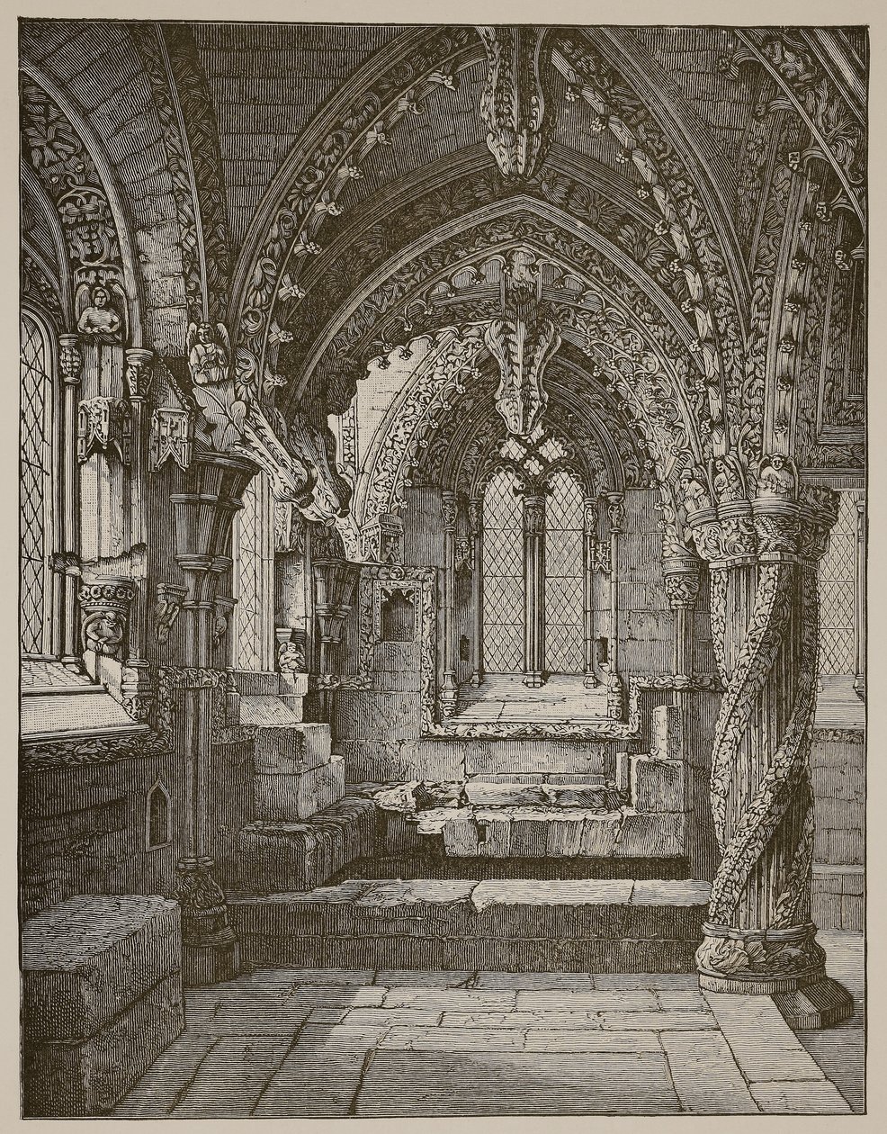 A Lady Chapel délkeleti sarka, Rosslyn (szépia fotó) alkotó: Scottish School