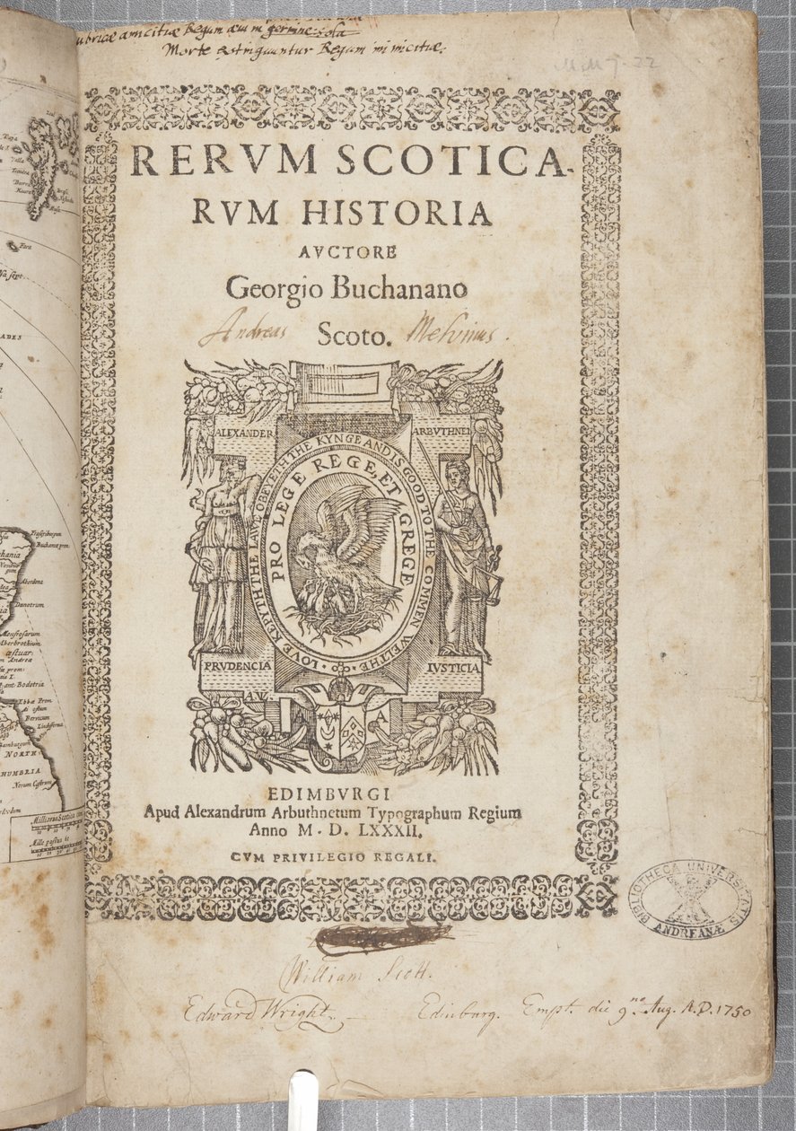 George Buchanan Historia Scoticarum címlapja alkotó: Scottish School