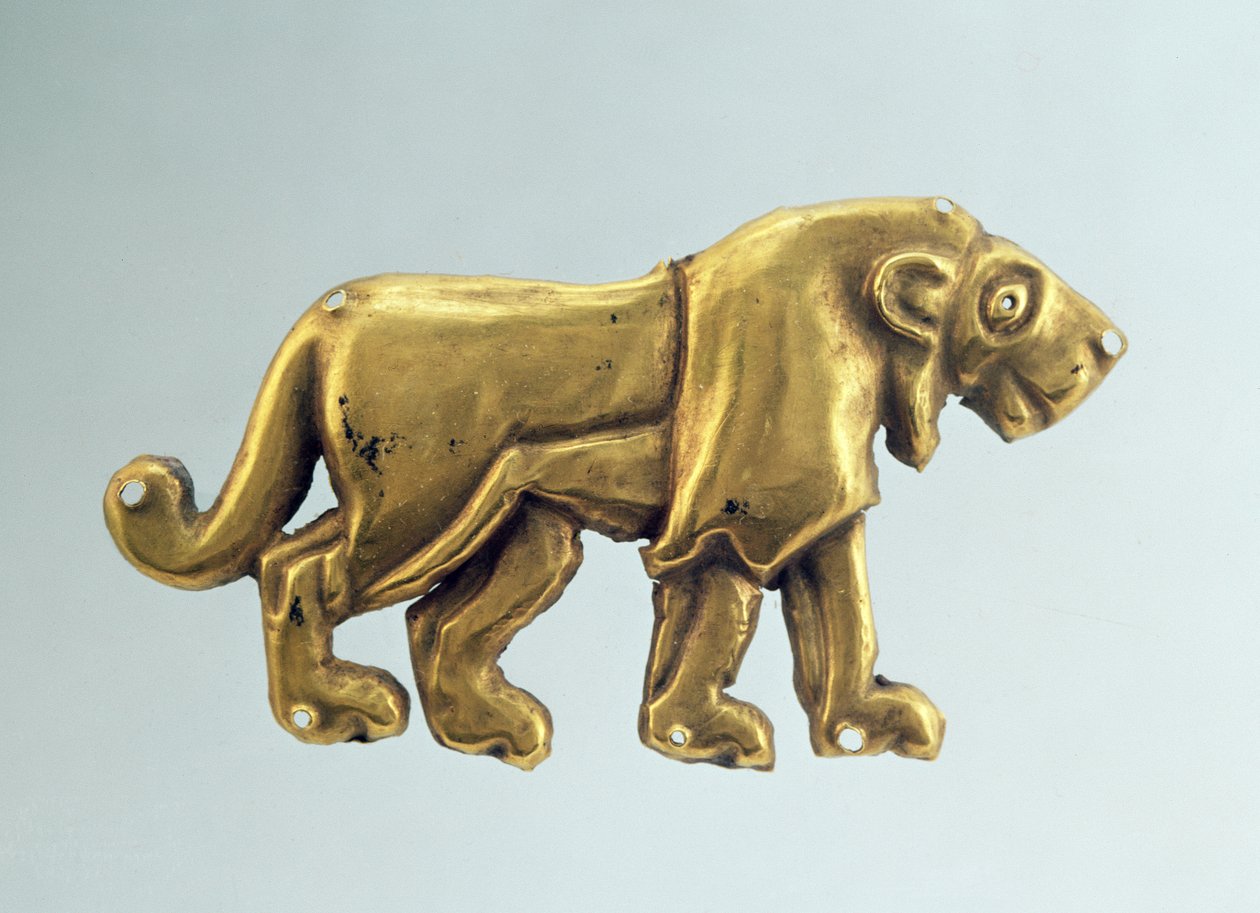 Lépegető oroszlán, temetkezési baldachin dísze, Kr. e. 3. évezred vége (arany) alkotó: Scythian
