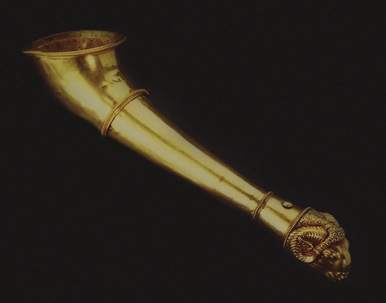 Rhyton Drinking Horn Egy kosfejben végződik, V. század közepe. IDŐSZÁMÍTÁSUNK ELŐTT. alkotó: Scythian Art.