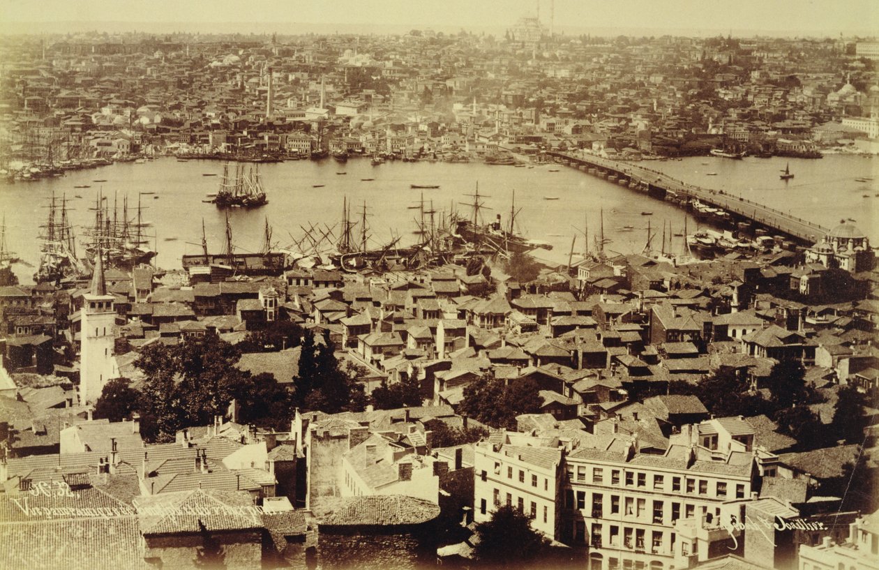 Panoráma Isztambulra és a Boszporuszra, 1890 körül (f/w fotó) alkotó: Sebah and Joaillier
