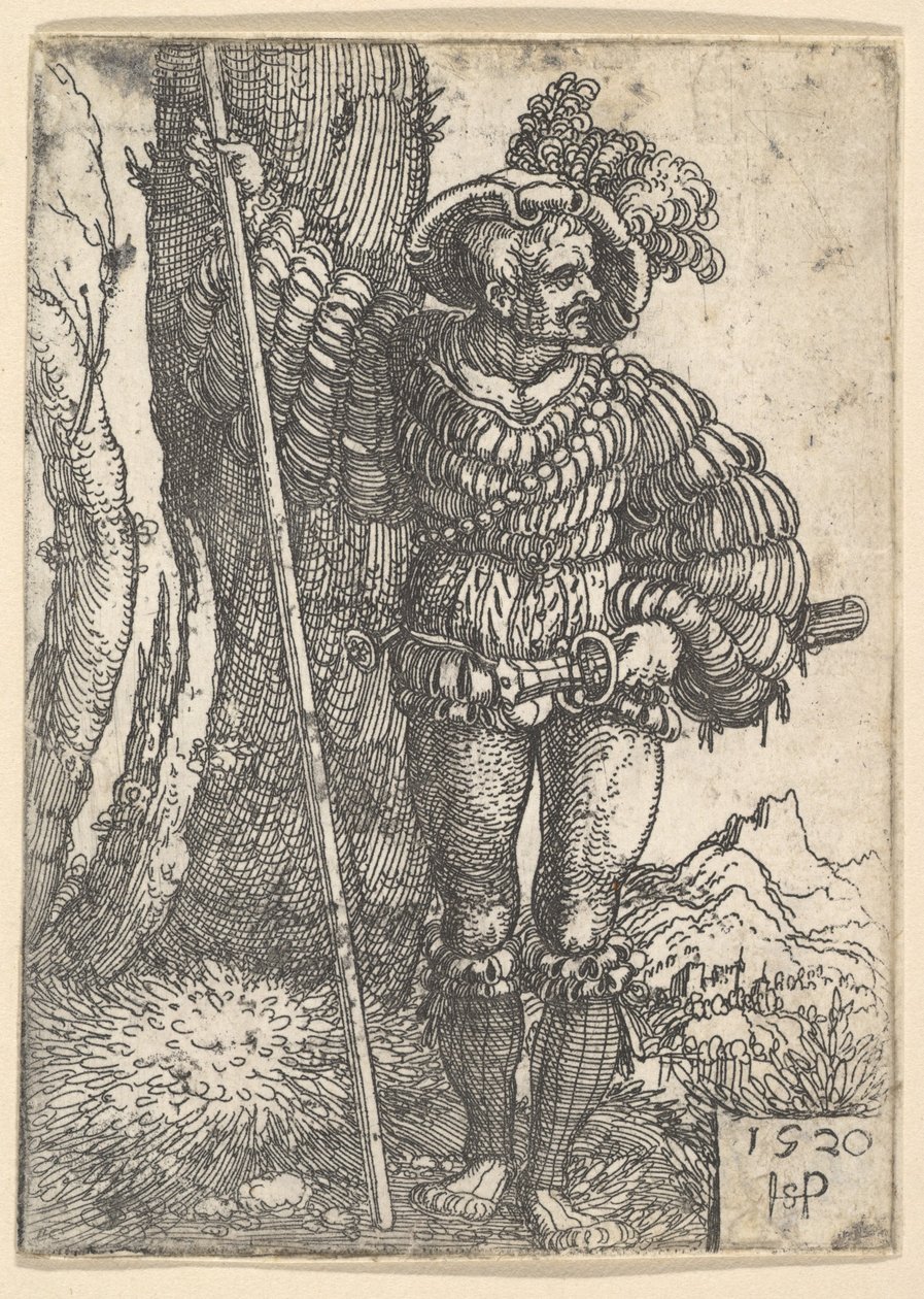 Lansquenet egy fa mellett állva, 1520. alkotó: Sebald Beham