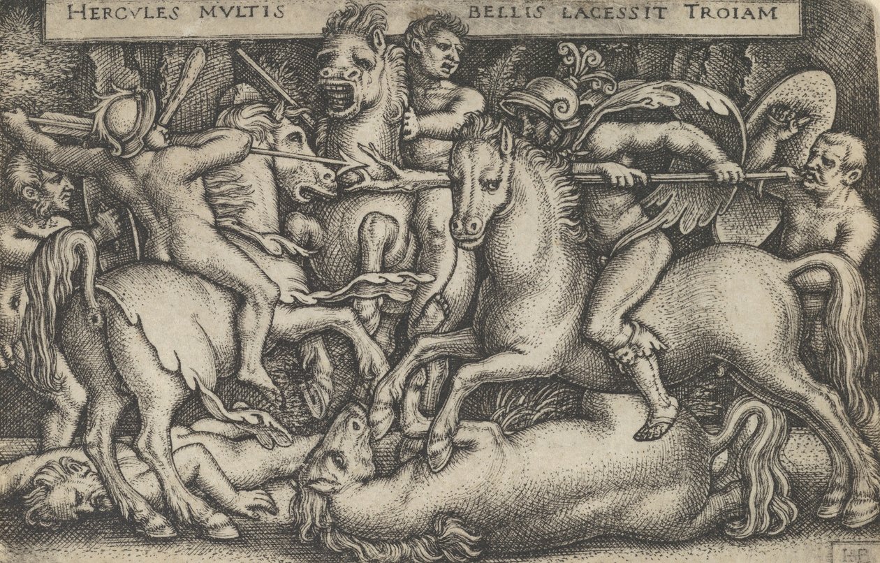 Herkules harca a trójaiak ellen, Herkules munkásságából, 1545. alkotó: Sebald Beham