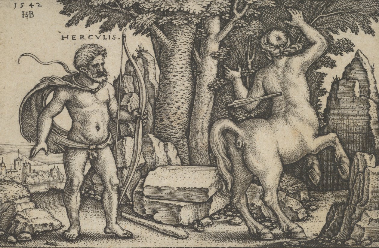 Herkules megöli Nessust, Herkules munkáiból, 1542. alkotó: Sebald Beham
