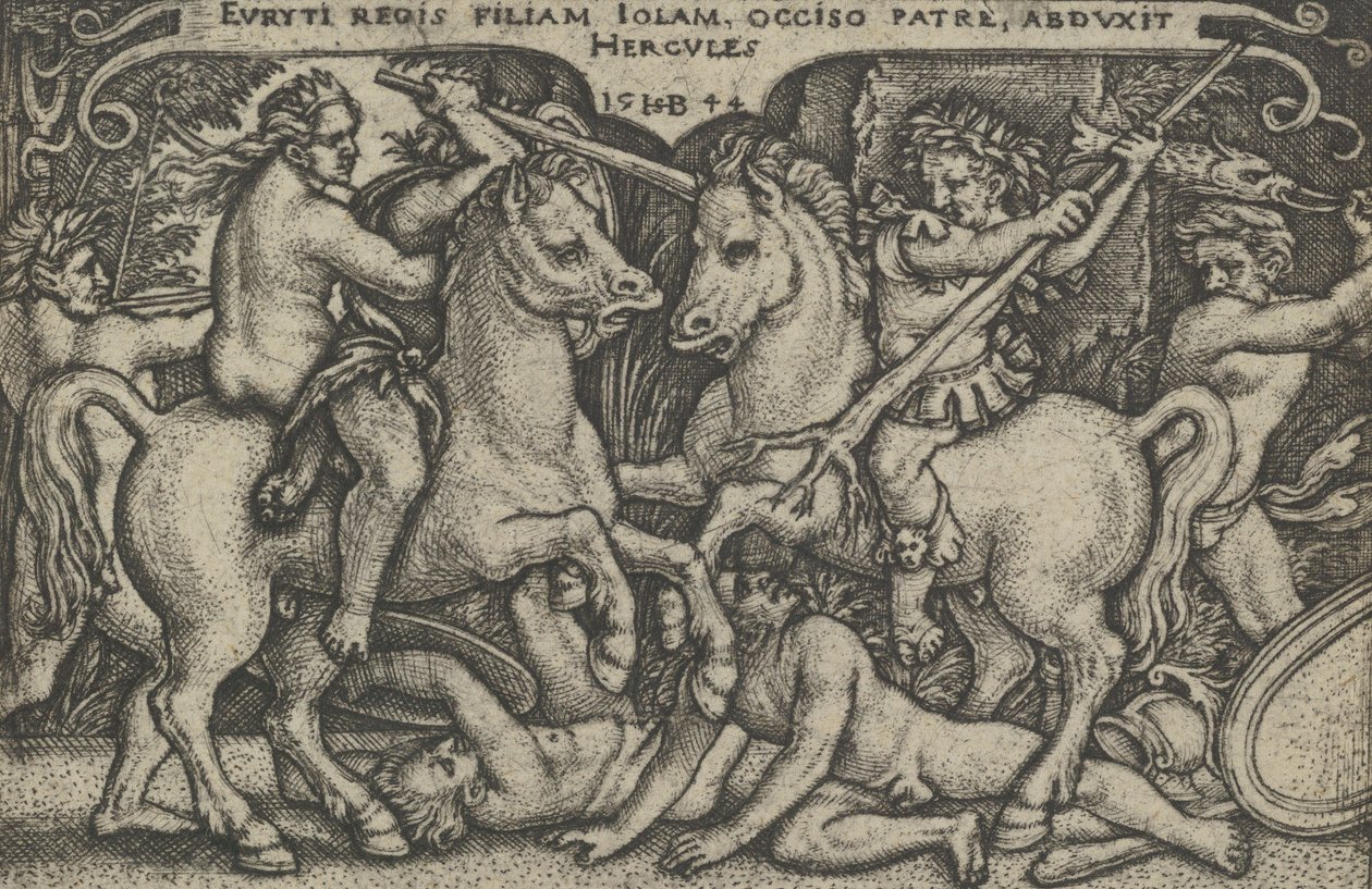 Herkules elrabolja Iole-t, A Herkules munkáiból, 1544. alkotó: Sebald Beham