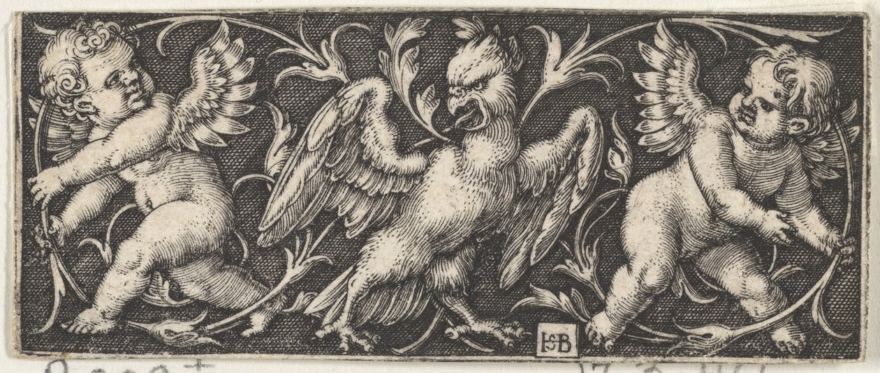 Vízszintes panel sassal, két geniivel, 1544. alkotó: Sebald Beham