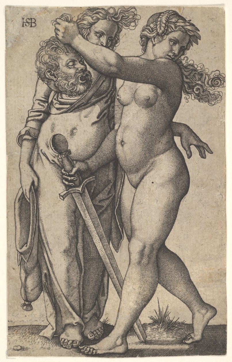 Judit balra sétál, jobb kezében Holofernész fejével és esküvel..., kb. 1530-50. alkotó: Sebald Beham