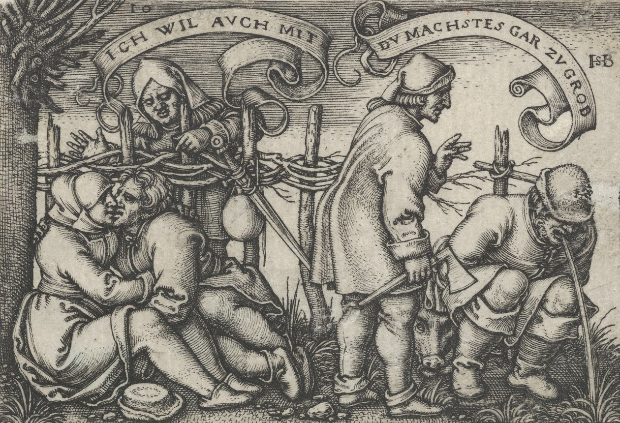 Parasztok a sövény mögött, A parasztok ünnepéből vagy a tizenkét hónapból, 1546-47. alkotó: Sebald Beham