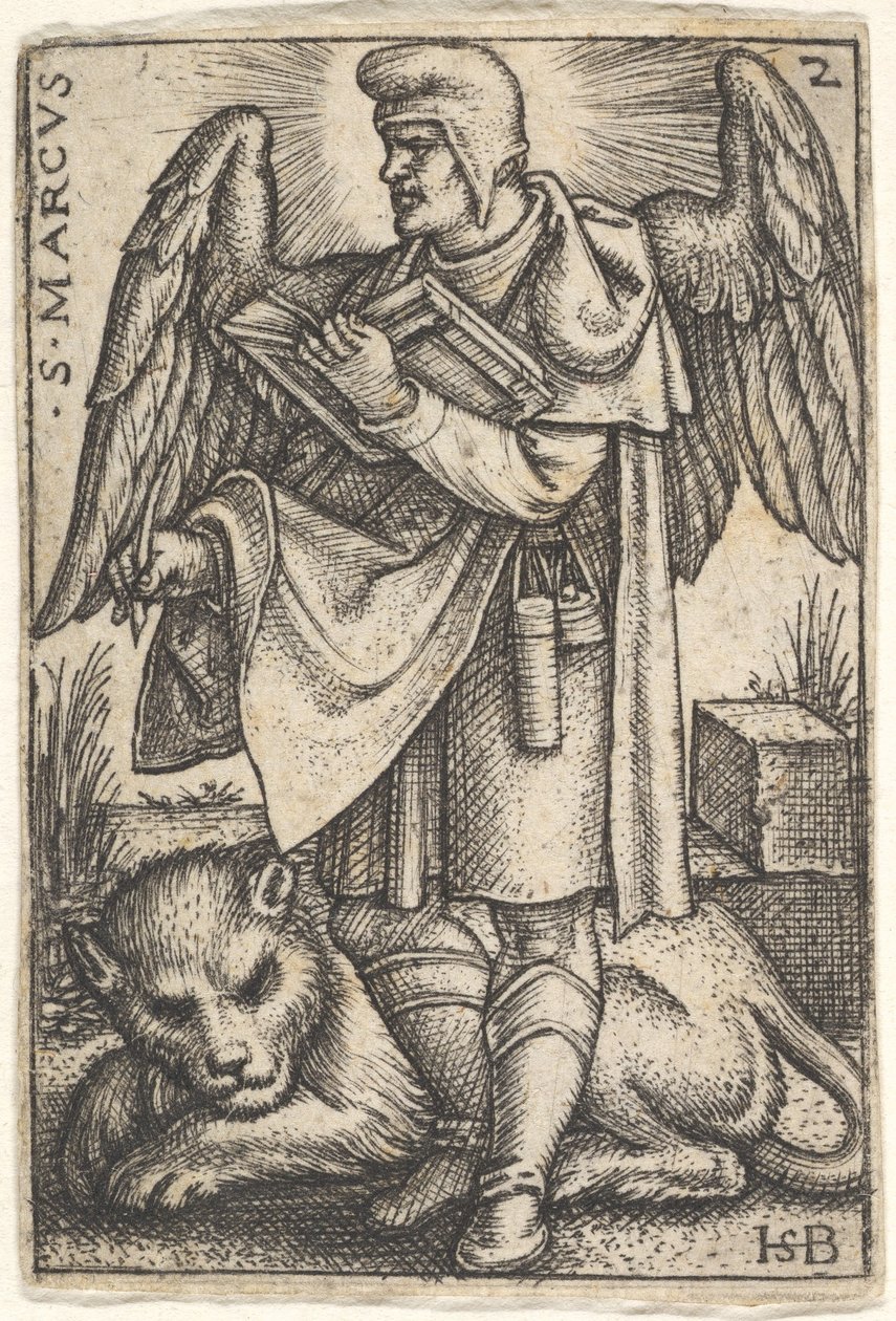 2. tábla: Szent Márk, balra fordított fejjel, jobbjában nyitott könyvvel..., 1541. alkotó: Sebald Beham