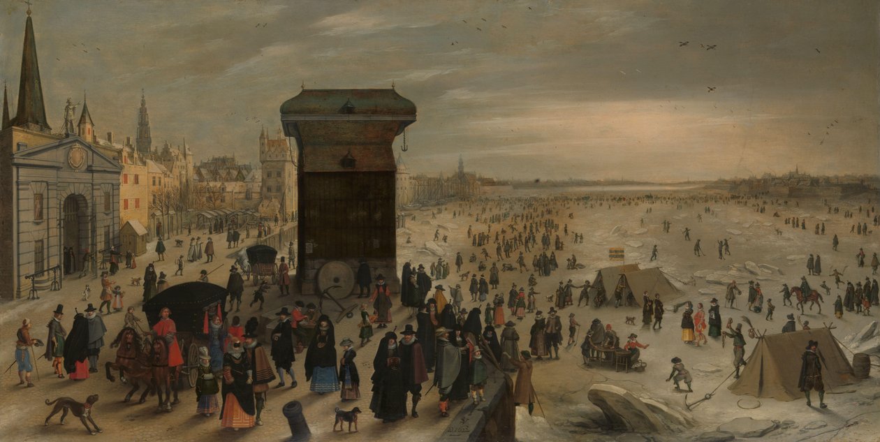 A daru az antwerpeni rakparton a Frozen Scheldtnél alkotó: Sebastiaen Vrancx