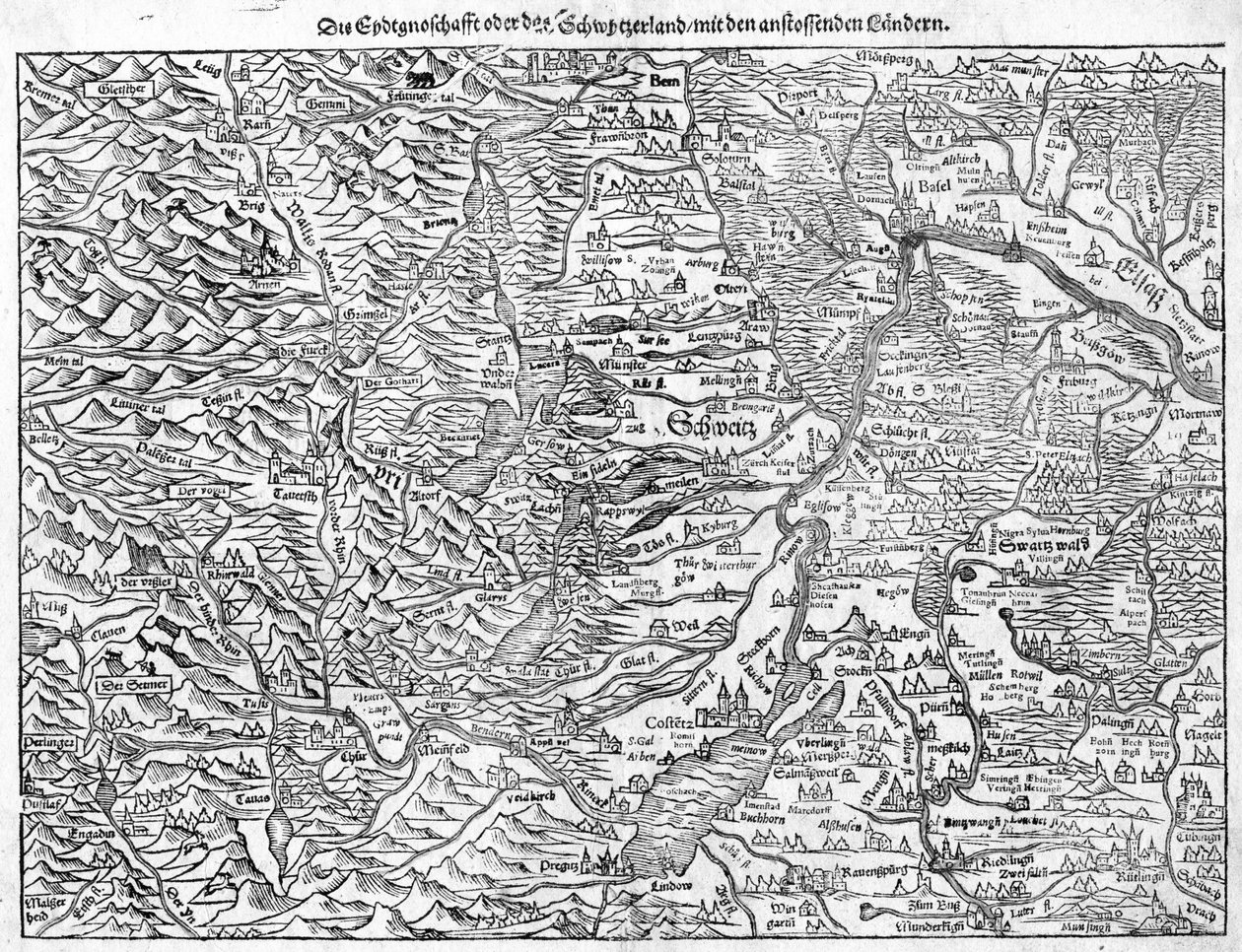 Svájc régi térképe, Sebastian Münster, 1550 alkotó: Sebastian Munster