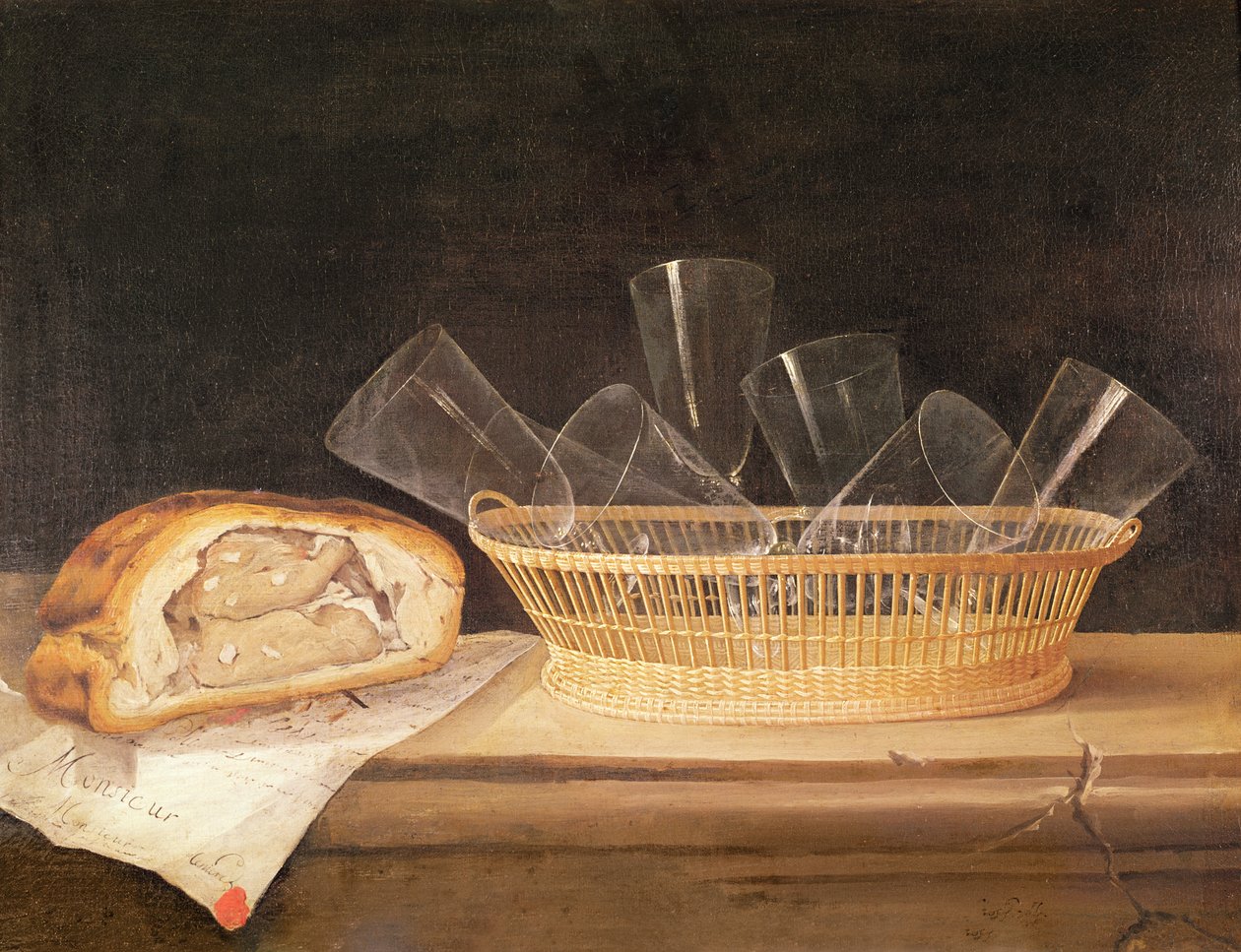 Pohárkosár és húsos pite, 1630 előtt alkotó: Sebastian Stoskopff