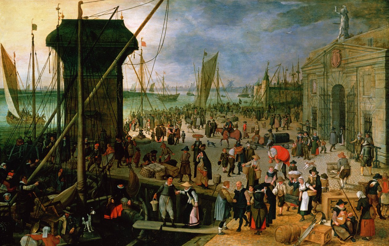 Kilátás az antwerpeni kikötőre a Kraanenhoofddal és a Werf-kapuval, 1608 alkotó: Sebastian Vrancx