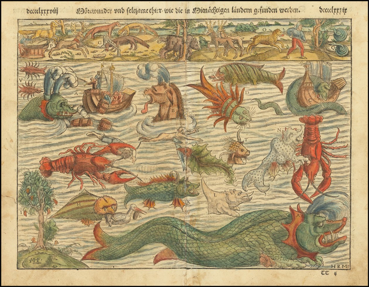 Sebastian Münster Tengeri szörnyek táblázata című művének 1570-es kiadása alkotó: Sebastian Munster