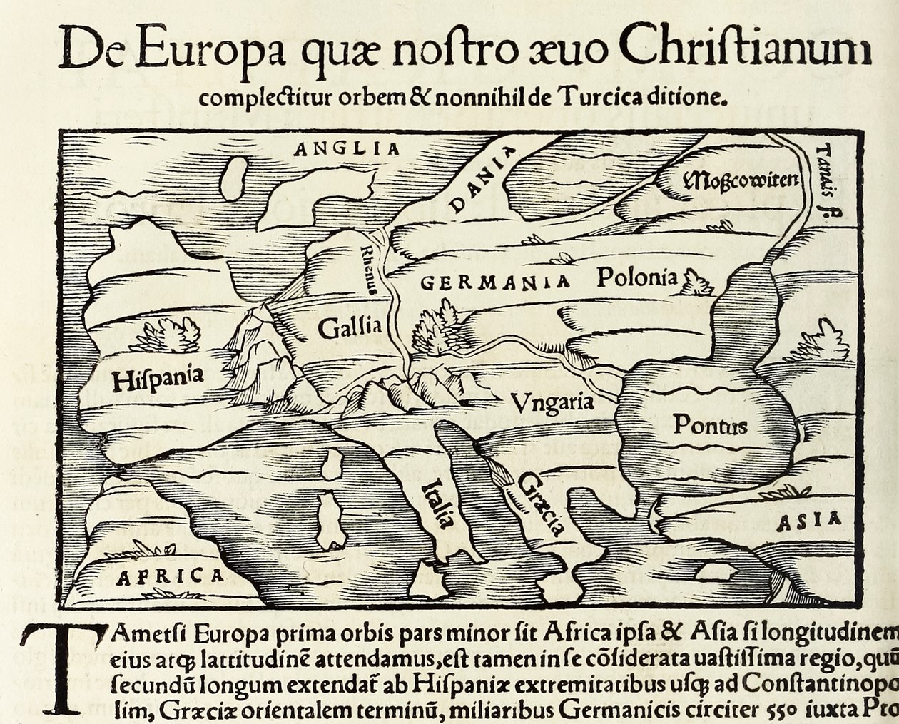 A „De Europa, quae nostra aeuo Christianum” a keresztény Európa térképe, Sebastian Munster „Cosmographiájának” 1550-es kiadásából (fametszet) alkotó: Sebastian Munster