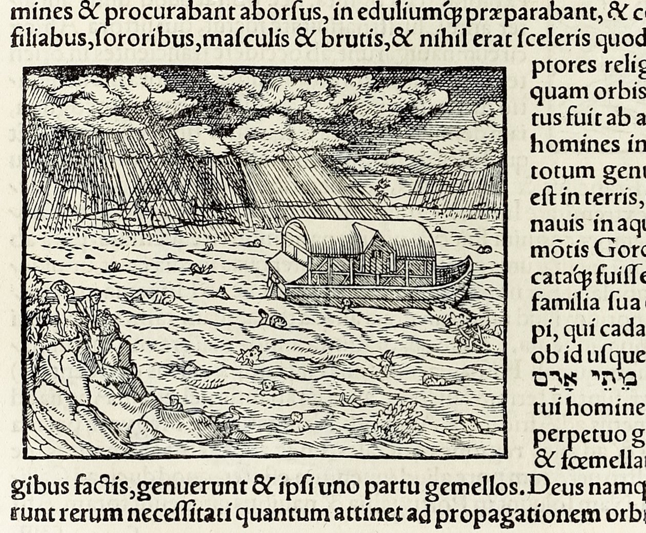 Noé bárkája és az özönvíz, a Cosmographia 1550-es kiadásából; szerző: Sebastian Munster (fametszet) alkotó: Sebastian Munster