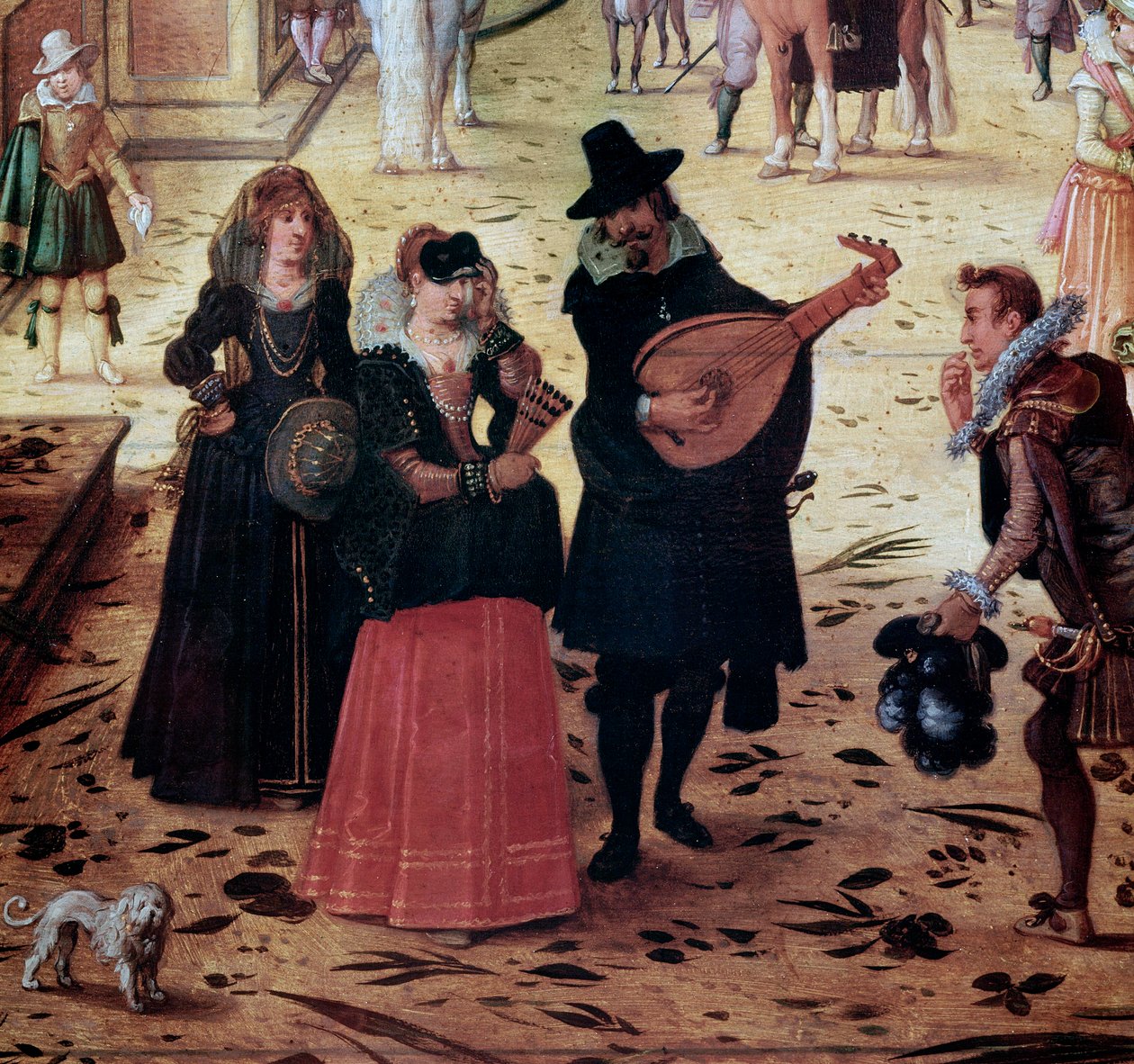 Táj a Villa Medicissel Rómában, Olaszország (Táj a villával Medicissel, Róma, Olaszország) Részletek Elegáns sétálók és zenészek a parkban - Sebastian Vrancx (1573-1647) festménye 17. századi nápolyi Museo Nazionale di Capodimonte alkotó: Sebastian Vrancx
