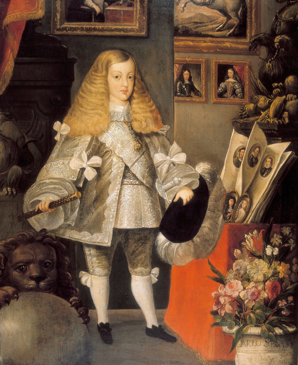 „II. Károly spanyol (1661-1700) gyermek portréja” Részlet. Herrera Barnuevo (1619-1671) Sebastiannak tulajdonított festmény. 17. század. alkotó: Sebastian de (attr.to) Herrera Barnuevo