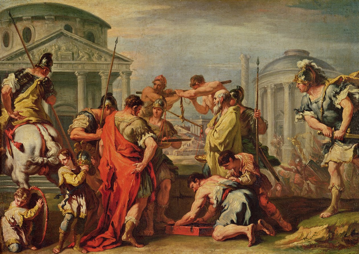 Marcus Furius Camillus (Kr.e. 365 körül) és Brennus (Kr.e. 389 körül) alkotó: Sebastiano Ricci