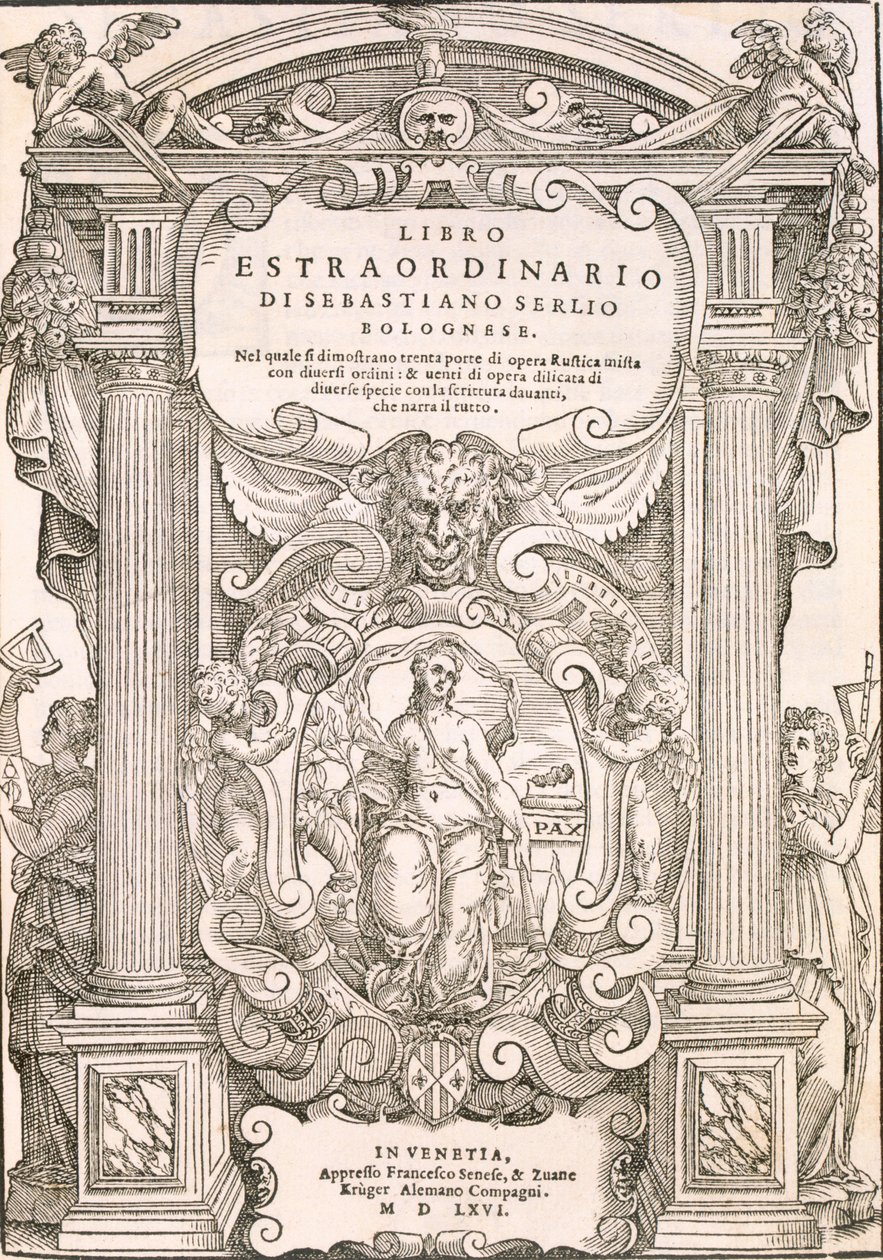 A "Libro Estraordinario" címlapja, 1566 alkotó: Sebastiano Serlio