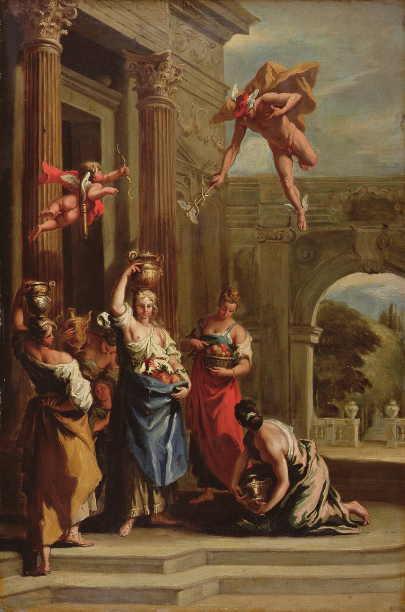 Mercury, Herse and Aglauros (oil on canvas) alkotó: Sebastiano (school of) Ricci