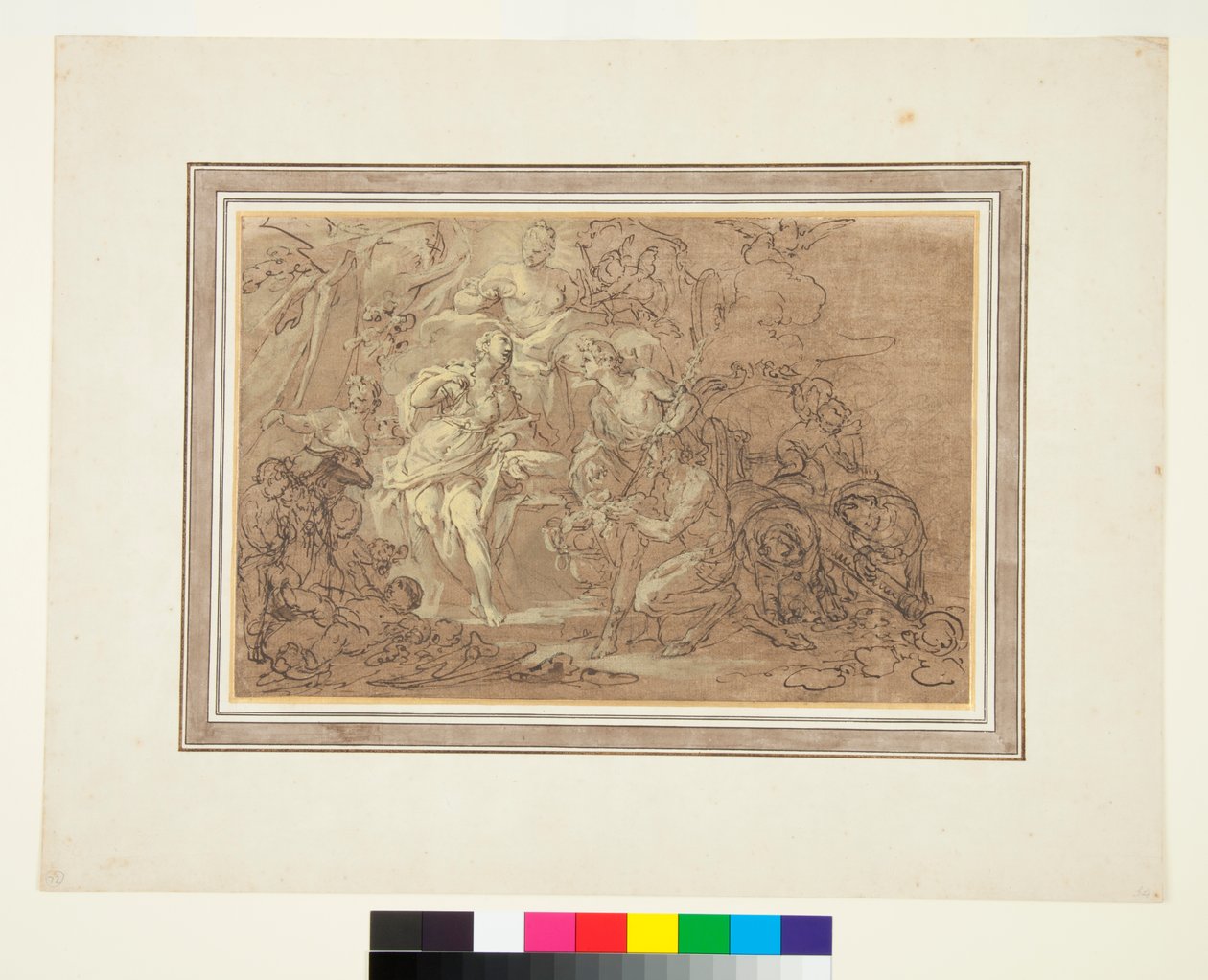 Bacchus és Ariadne 1715 körül (toll és tinta fekete krétával barna talajon) alkotó: Sebastiano Conca