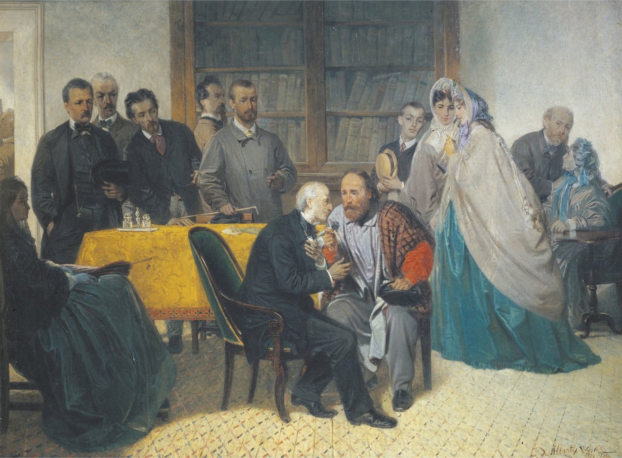 Giuseppe Garibaldi látogatása Alessandro Manzoninál 1862. március 15-én alkotó: Sebastiano de Albertis