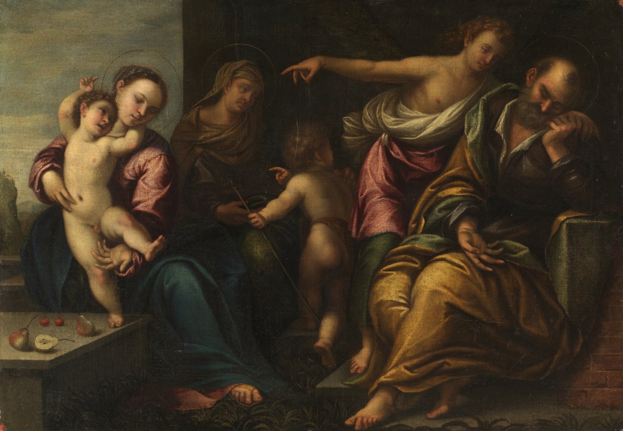 Szűz és gyermek a csecsemő Szent Jánossal, Szent Erzsébettel és az Angyali üdvözlet Józsefnek, 1540 körül alkotó: Sebastiano Florigerio