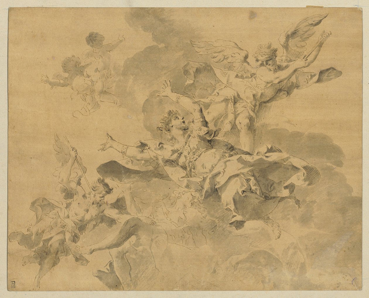 Egy királynő, akit bosszúálló angyalok küldtek a pokolba, 1676-1746 körül (toll, tinta és mosás papíron) alkotó: Sebastiano Galeotti