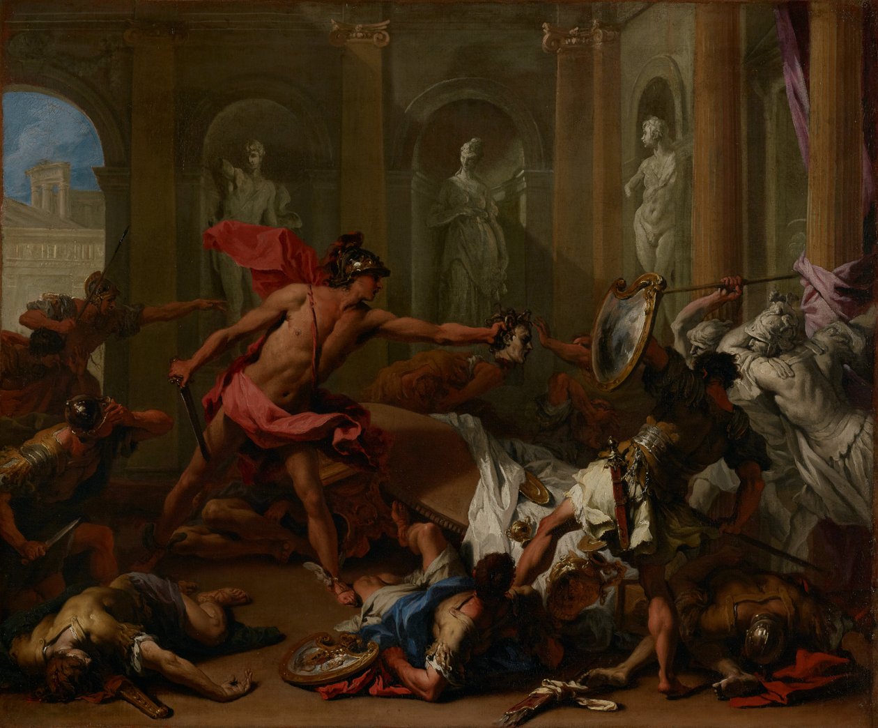 Perszeusz szembesíti Phineuszt a Medúza fejével alkotó: Sebastiano Ricci