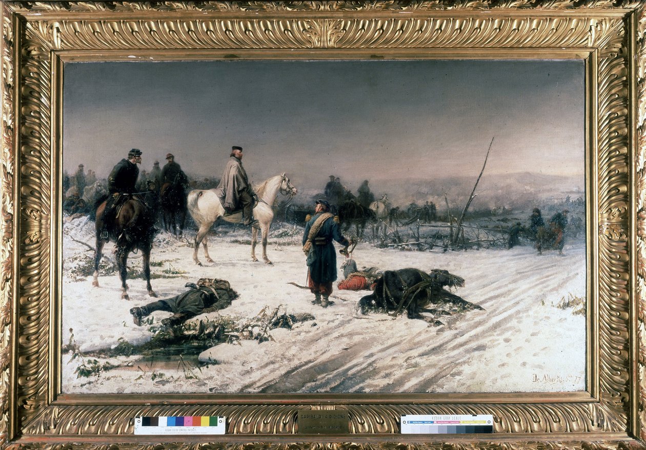 Garibaldi Dijonban egy csatatéren, S. De Albertis festménye. 1877. Risorgimentói Múzeum. Milánó alkotó: Sebastiano de Albertis