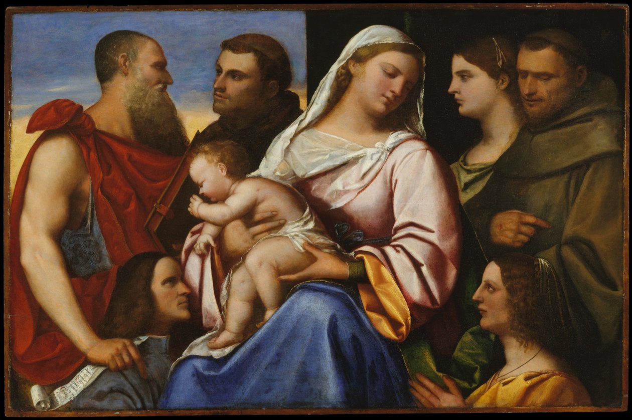 Madonna és gyermeke szentekkel és adományozókkal, 1485-1547 körül (olaj, fa) alkotó: Sebastiano del (c.1485 1547) (attr. to) Piombo