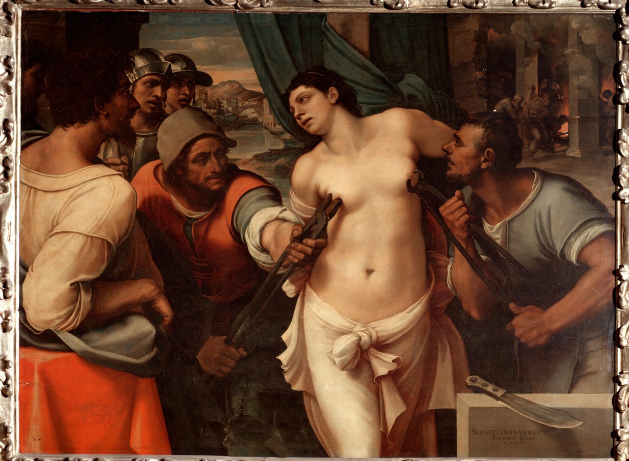 Szicíliai Szent Agatha mártíromsága - olaj, fa alkotó: Sebastiano del (c.1485 1547) Piombo