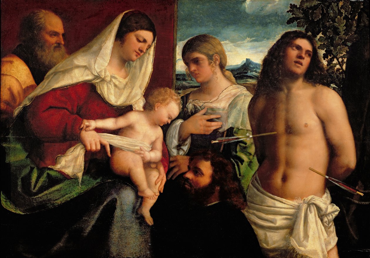 Sacra Conversatione SS. Katalin, Sebastian és a Szent Család alkotó: Sebastiano del Piombo