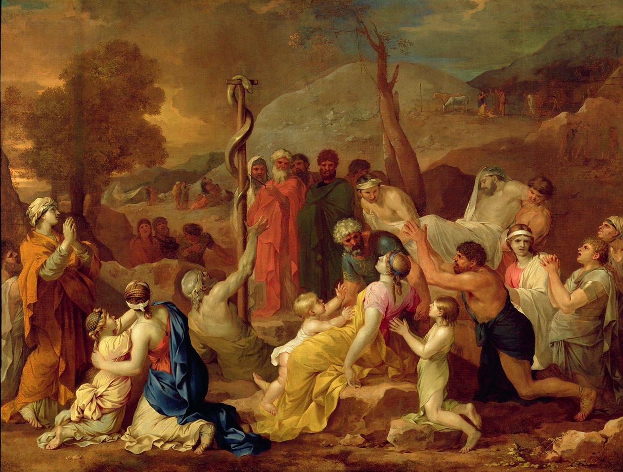 Mózes és a rézkígyó, 1653-54 körül alkotó: Sébastien Bourdon