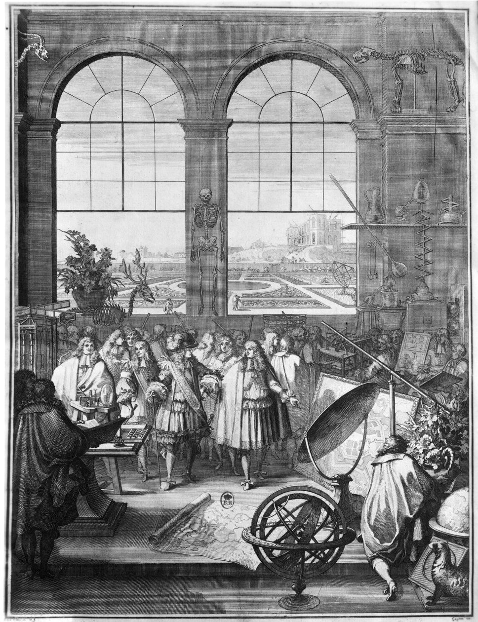 XIV. Lajos (1638-1715) és kísérete a Királyi Tudományos Akadémiát látogatták 1665 után alkotó: Sebastien I Le Clerc