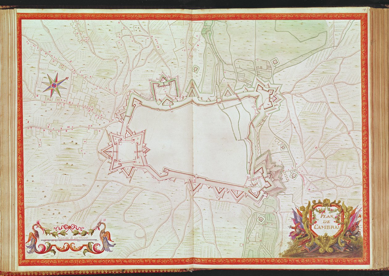 Ms. 986, 1. kötet, Cambrai terve és térképe, a „XIV. Lajos atlaszból”, 1683-88 alkotó: Sebastien Le Prestre de Vauban