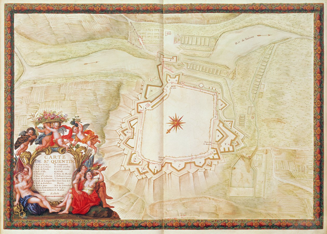 Ms. 988, Vol.3 fol.10 Saint-Quentin térképe, a „XIV. Lajos atlaszból”, 1683-88 alkotó: Sebastien Le Prestre de Vauban