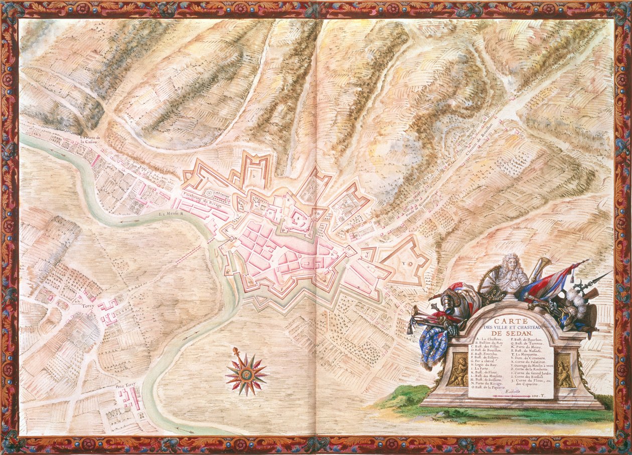 Ms. 988, Vol.3 fol.16 Sedan városának és kastélyának terve és térképe, a XIV. Lajos atlaszból, 1683-88 alkotó: Sebastien Le Prestre de Vauban