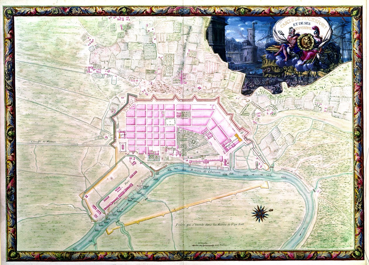 Ms. 988, Vol.3 fol.38 Rochefort és környéke terv, a „XIV. Lajos atlaszból”, 1683-88 alkotó: Sebastien Le Prestre de Vauban