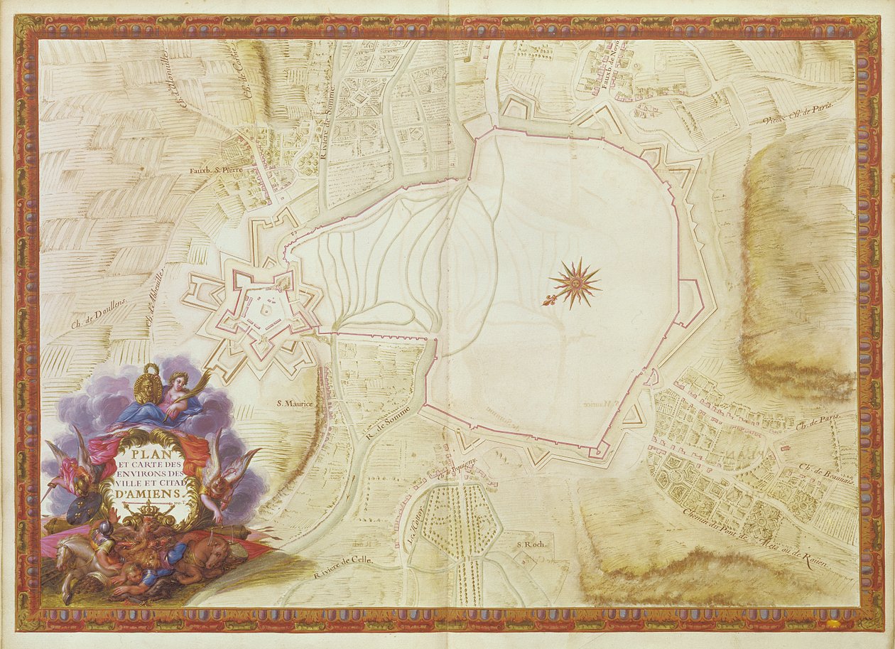 Ms. 988, 3. kötet, 7. kötet, Amiens városának, fellegvárának és környékének terve és térképe, a XIV. Lajos atlaszból, 1683-88 alkotó: Sebastien Le Prestre de Vauban