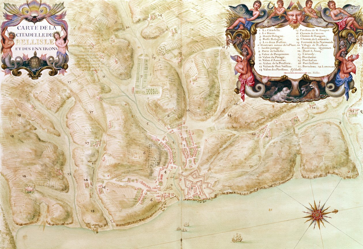 Ms 988 3. kötet, 33. fol. Bellisle városának és fellegvárának térképe, a XIV. Lajos atlaszból, 1683-88 alkotó: Sebastien Le Prestre de Vauban