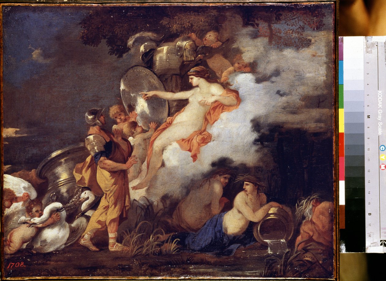 "Vénusz és Aeneas" (Vénusz és Aeneas) Vénusz megjelenik fiának, Aeneasnak, hogy segítse őt az utazásban. Sebastien Bourdon (1616-1671) festménye 1650-1660 Méret: 45,5x54,5 cm Ermitázs Múzeum, Szentpétervár alkotó: Sébastien Bourdon