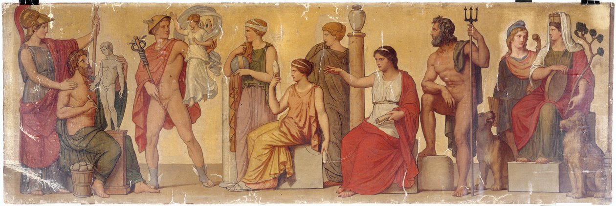 "Az első embert modellező Prométheusz", kompozíció Napóleon herceg pompeji otthonának átriumából, 1860 körül (olaj, vászon, fa) alkotó: Sebastien Melchior Cornu
