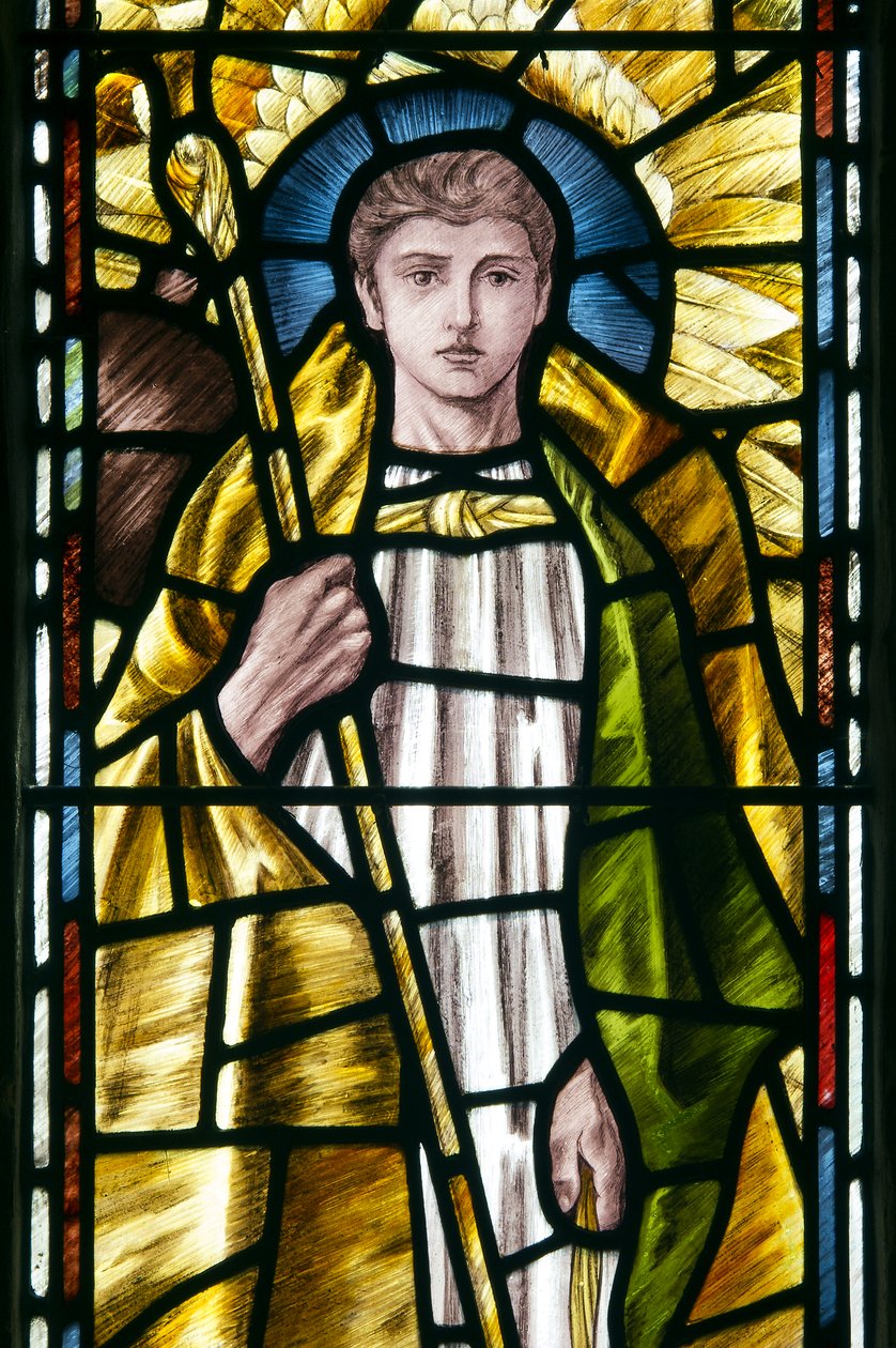 Mortehoe, St Mary, Heaton Butler és Bayne, Selwyn Image, Szent Rafael arkangyal részlet, 1890 körül alkotó: Selwyn Image Selwyn Image